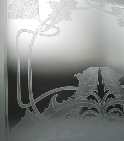 Reproduktion einer 3-farbigen Ätzung. Unsere Reproduktion: 1x Ätzung und 2x mit unterschiedlichem Druck sandstrahlen.